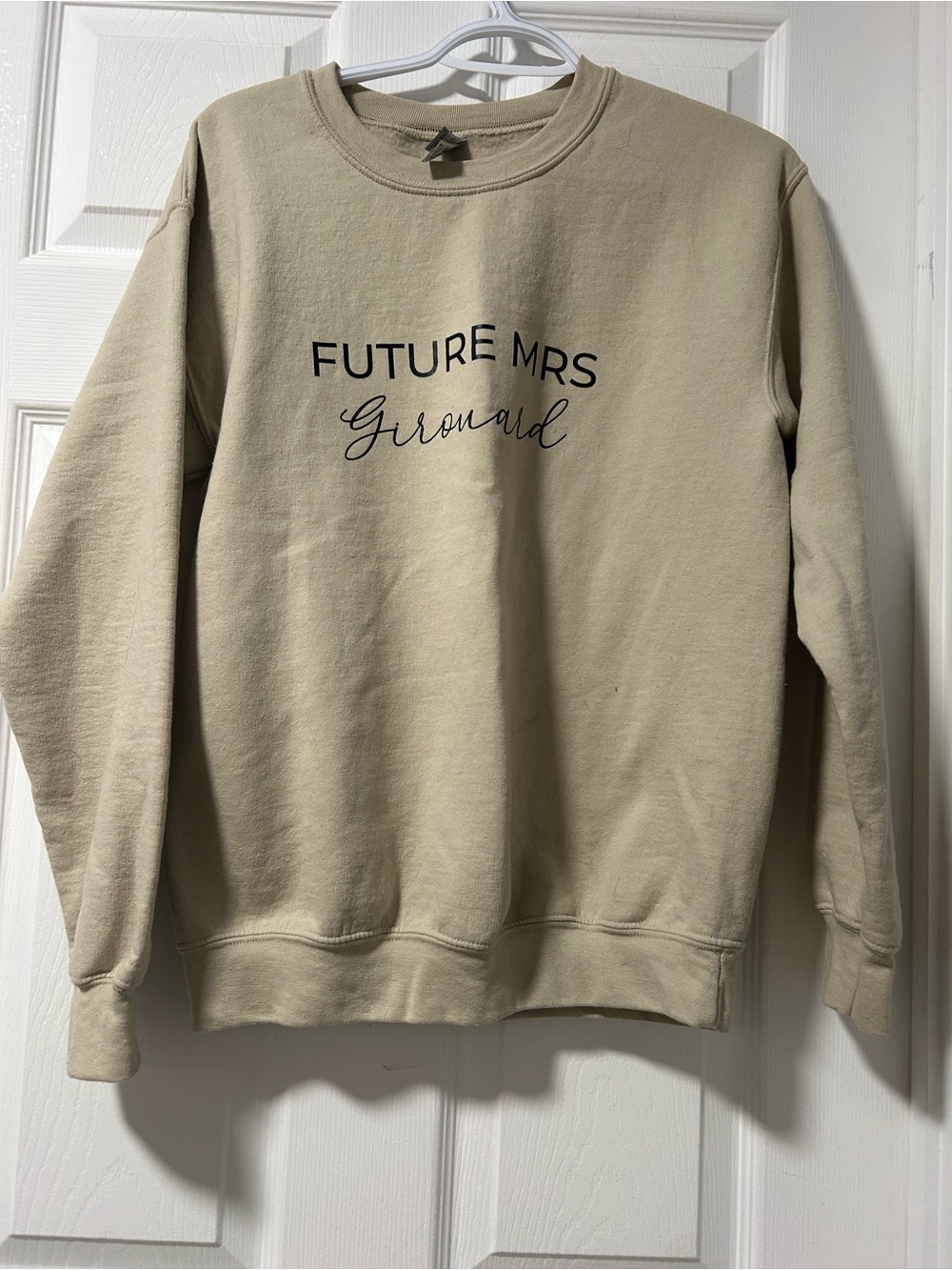 Gildan Beige Crewneck Sweatshirt with "Future Mrs Girouard" Script